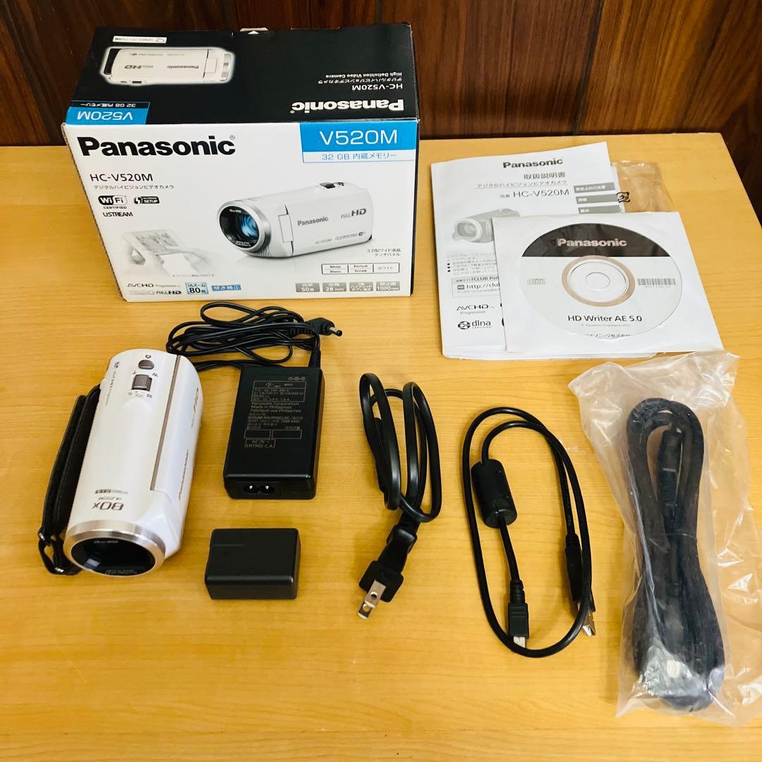 美品　パナソニック デジタルビデオカメラ ホワイト HC-V520M Amazon | パナソニック デジタルハイビジョンビデオカメラ V520 内蔵