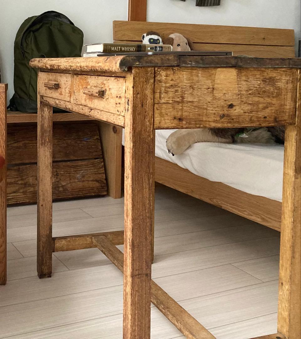 古道具　引き出し付テーブル　デスク　作業机 東谷 デスク 机 テーブル 幅112cm おしゃれ 勉強机 引き出し 学習机