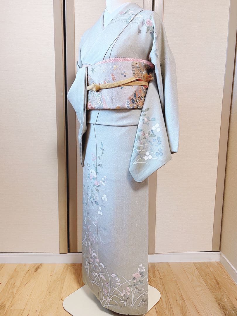 正絹 訪問着 フルセット 裄67 落款 礼装 入学式 卒業式 M 袋帯 若草 緑