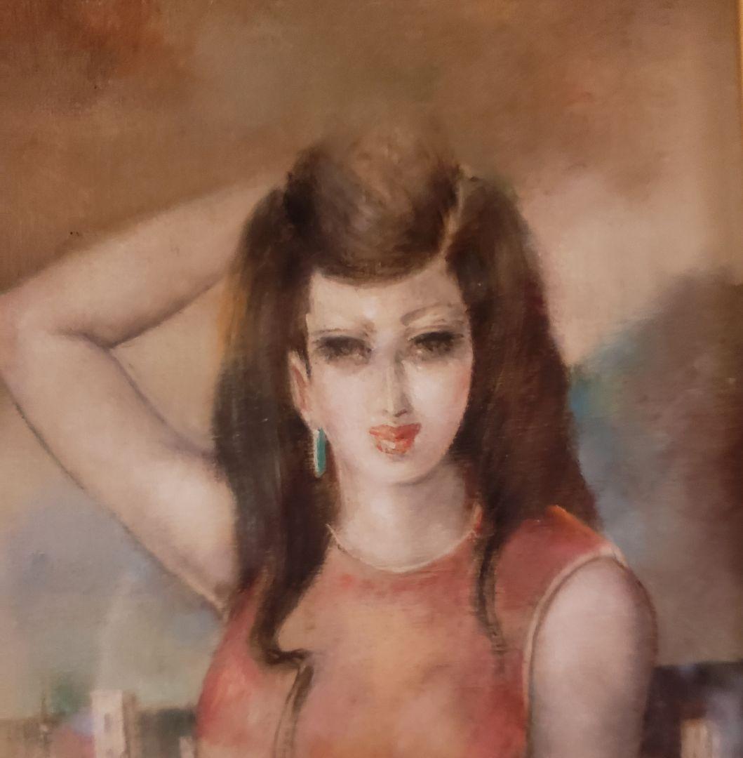 no211 洋画家 堺幹夫の油彩画 埠頭の女