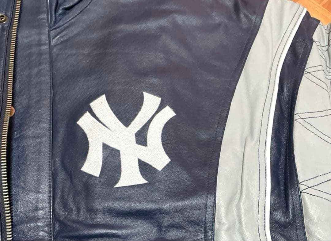 希少】ヤンキース レザー 刺繍ロゴスタジャン ネイビー/グレー STARTER