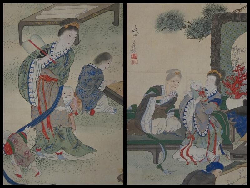 江戸中期絵師 南蘋派 岡岷山作『郭子儀図』絹本大型掛軸 真作 箱付