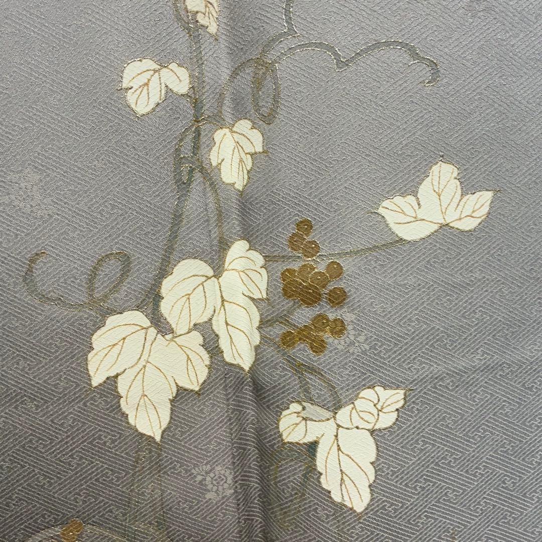 D212 訪問着 蔦の葉 グレー 一つ紋 正絹 着物 袷 極美品 - メルカリ