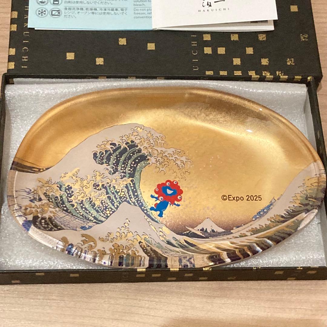 大阪万博 ガラストレー 箔一 ミャクミャク 金箔 箔名画 神奈川沖浪裏