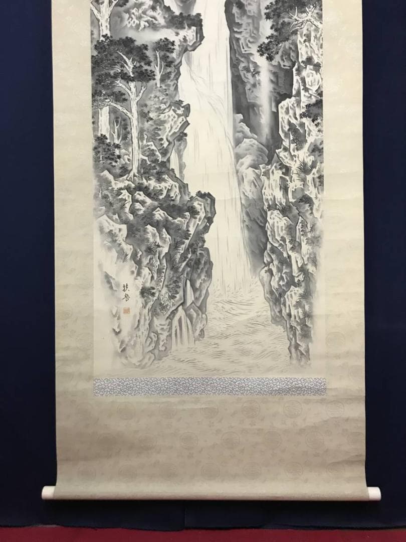 真作】扶岳/滝図/掛軸/名家伝来/AB-790