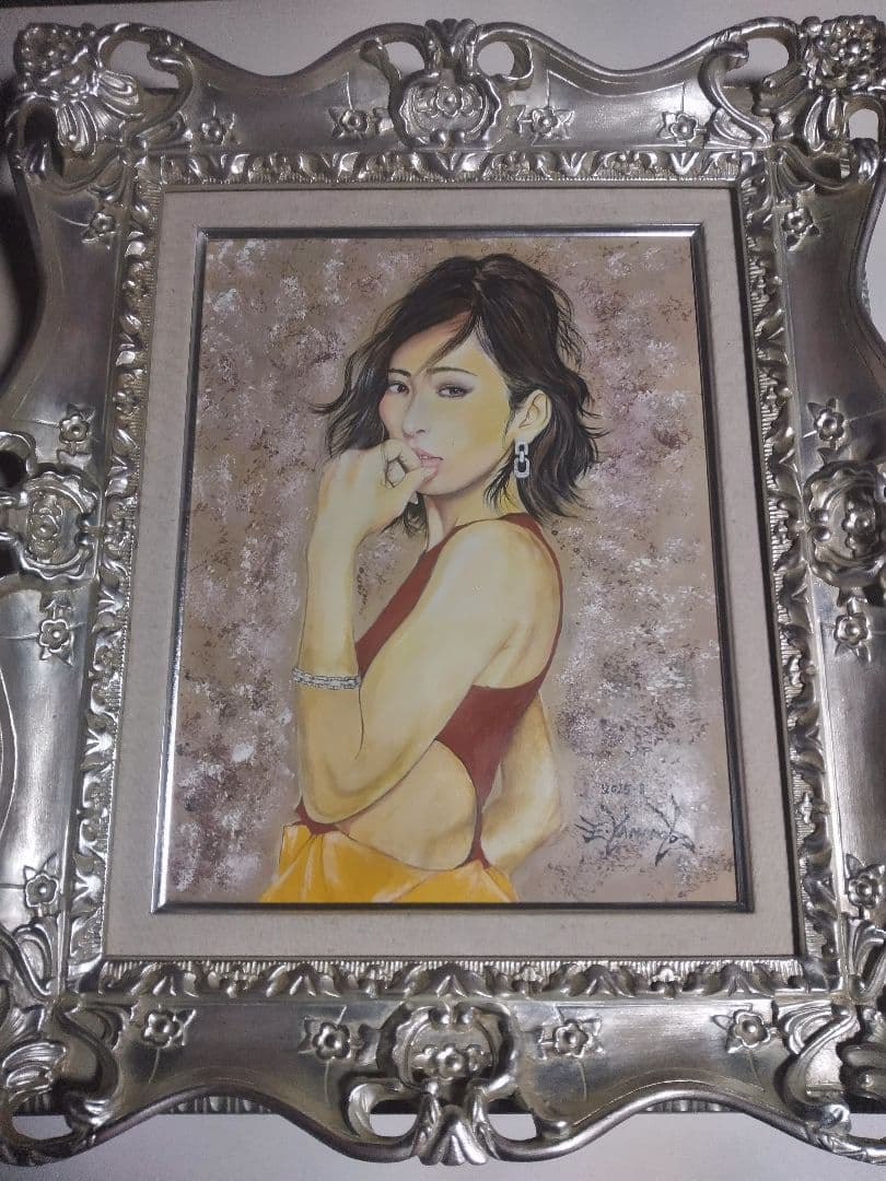 絵画、美人画、油彩6F、山本英二、瞳の先M真作、肉筆高級額縁、高塚省吾、森本草介