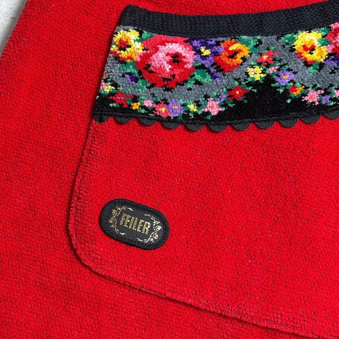 フェイラー エプロン 赤 花柄 ポピーズ柄 シェニール織 FEILER 汚れは