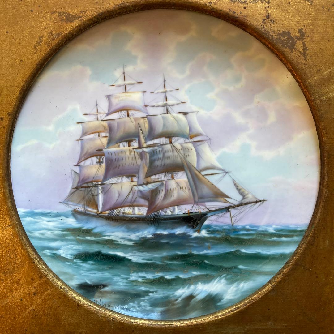 オールドノリタケ￼ 帆船　林直三筆　飾皿　やじろべ印(高級品) 1912〜40年 オールドノリタケ￼ 帆船 林直三筆 飾皿 やじろべ印(高級品) 1912〜40