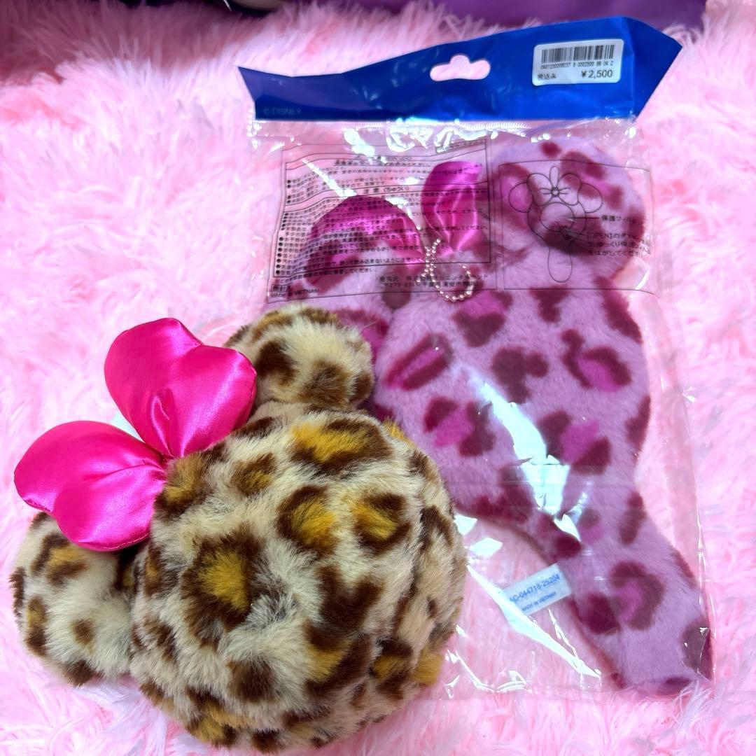 ディズニー ミッキー ヒョウ柄 ポーチ ミラー 新品 ミニーちゃん