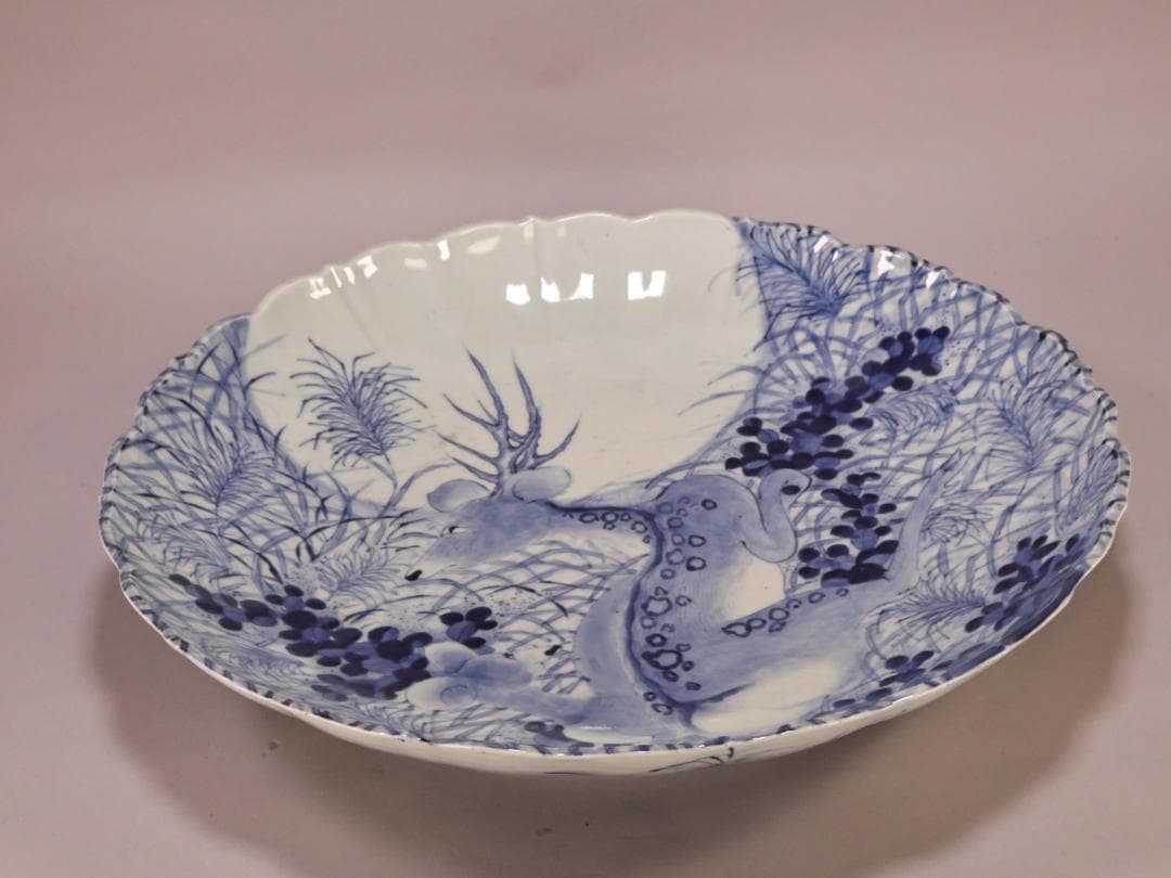 BK265 江戸期 古伊万里 古染付鹿文 大皿 49㎝ 二重角福 1尺6寸 - メルカリ