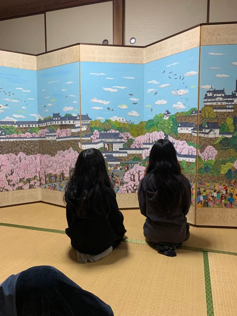 桜と姫路城の風景画 屏風式 日本画 1995年 - メルカリ