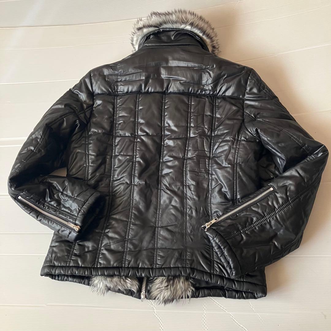 00s archive ファー光沢ライダースジャケット平成ギャル男ギミックy2k