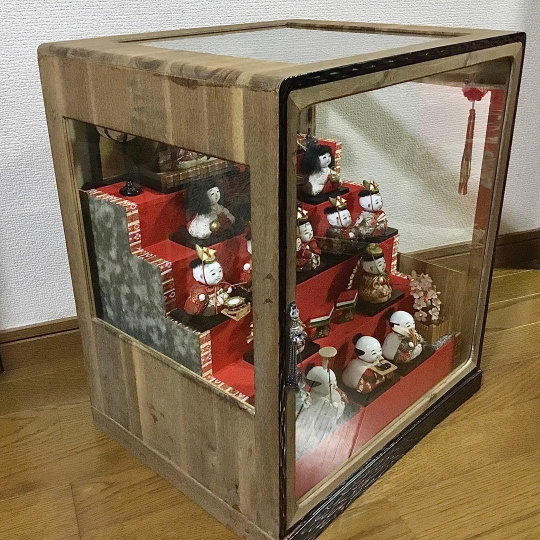 三越◇ミニ雛人形 ガラスケース入り◇ビンテージ 薬玉 木目込人形