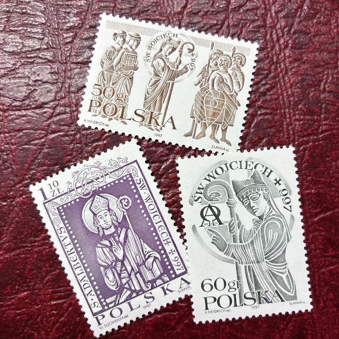 77413セール現品限 外国切手 ポーランド発行聖人アダルヴェルト3種揃