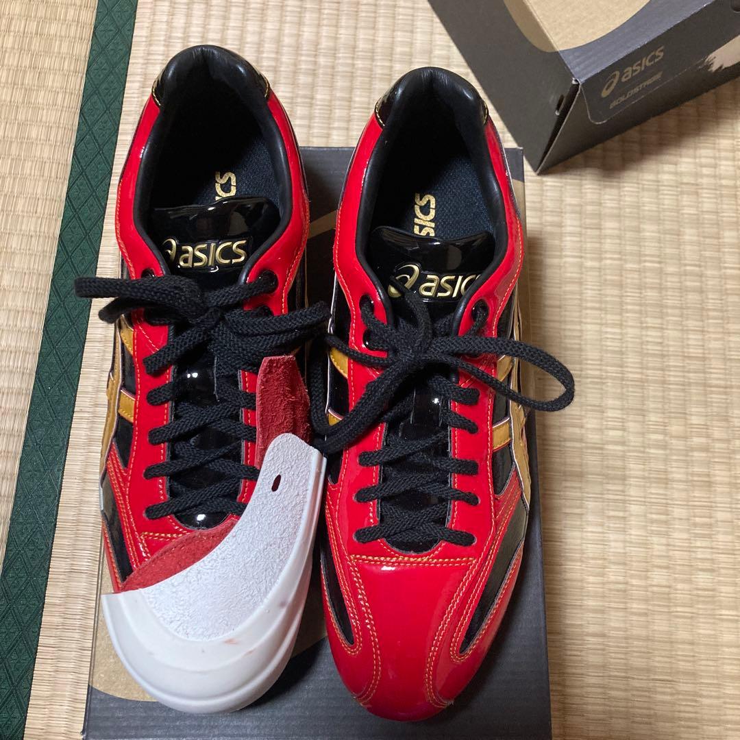 asics ゴールドステージオーダースパイク エナメルレッド/ブラック/ゴールド ASICS（アシックス） 【サイズ交換送料無料】ブラック×レッド 野球