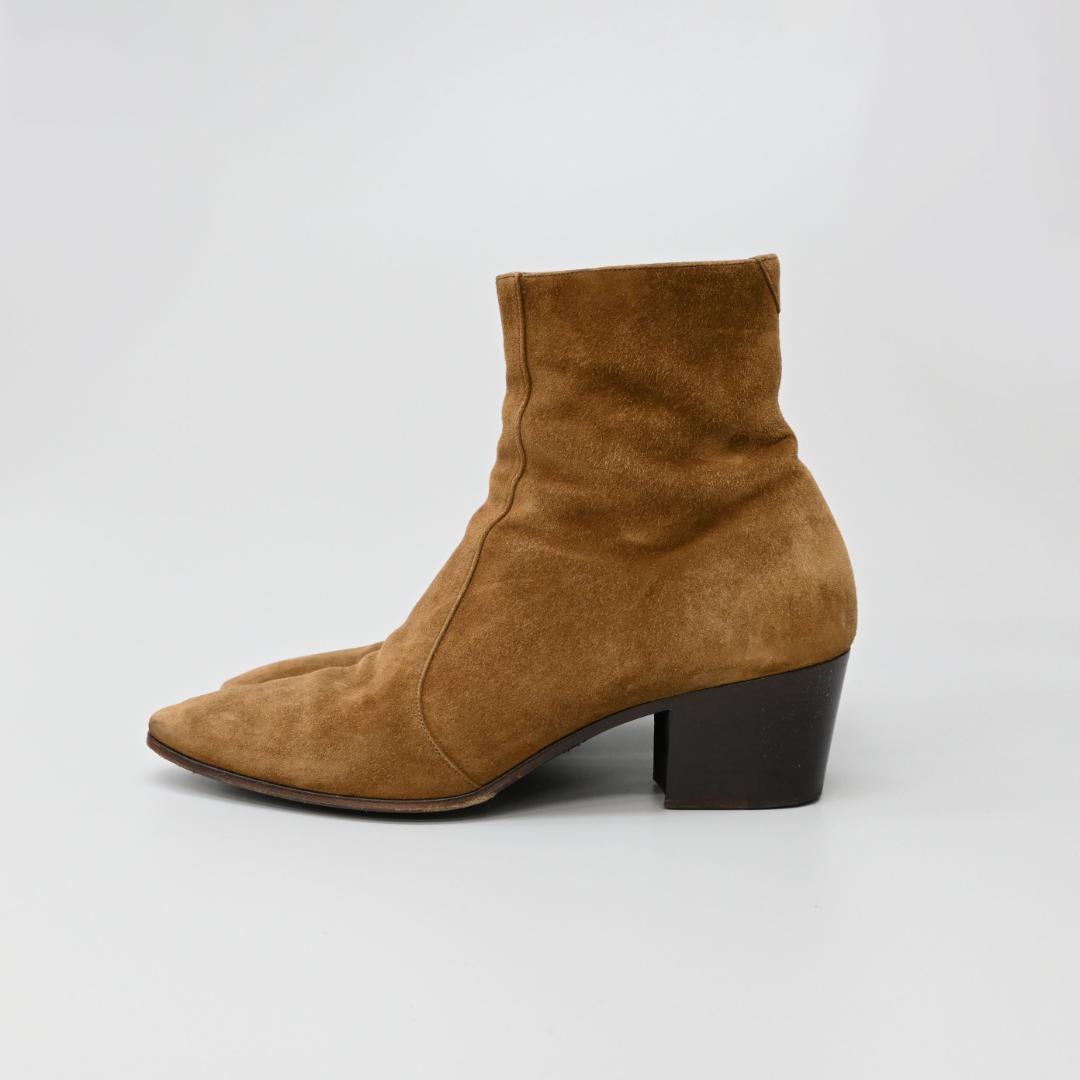 □ 48196☆年 サンローランパリ サイドジップヒールブーツ スエード*