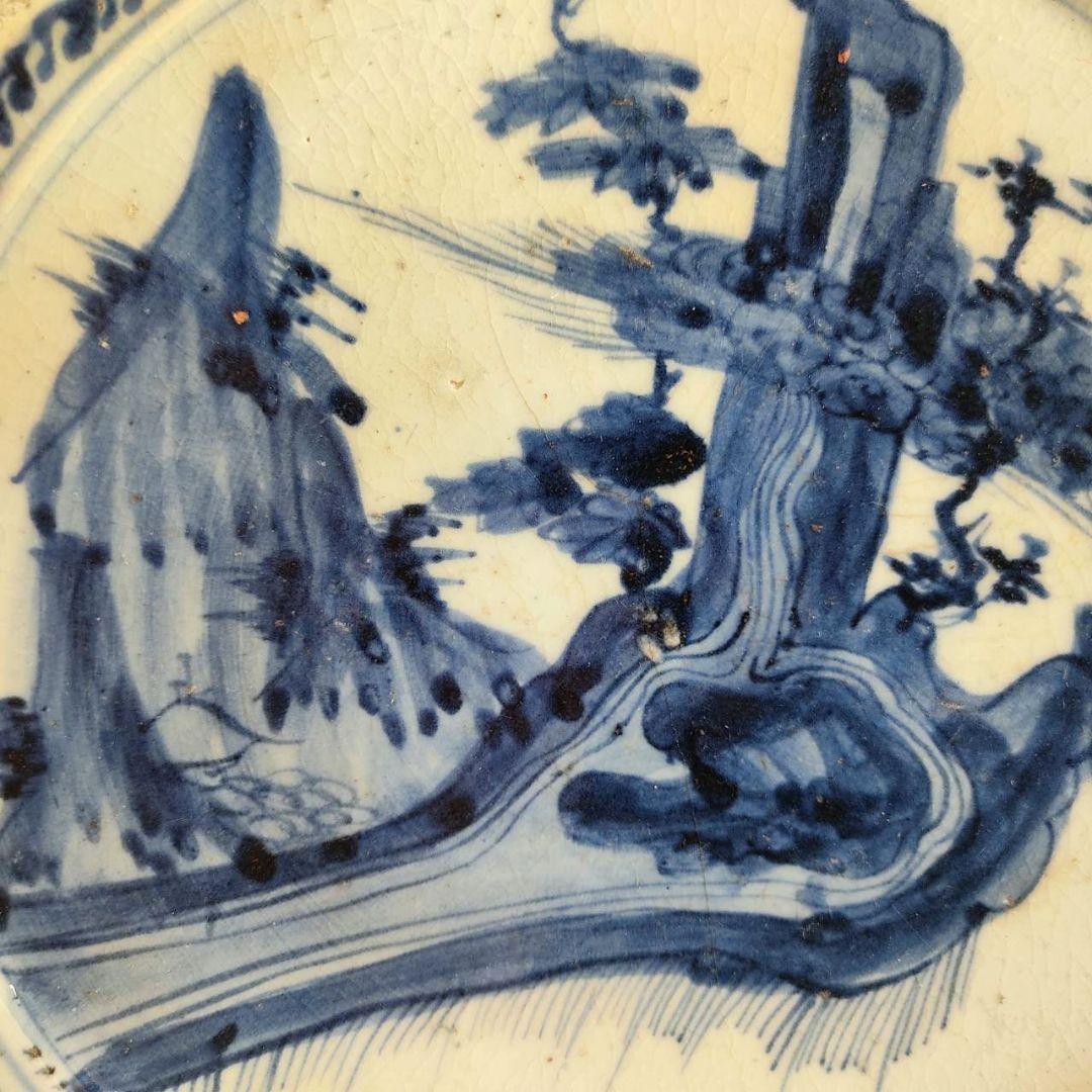 お値下げしました、初期伊万里 染付 蓬莱山 楼閣山水 滝文皿 箱付