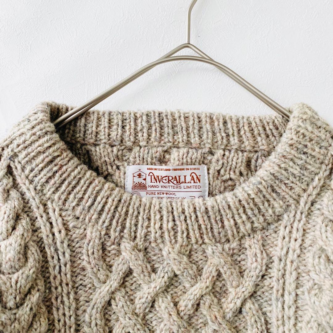 3194A【希少美品】インバーアラン 茶タグ ハンドニットクルーネック