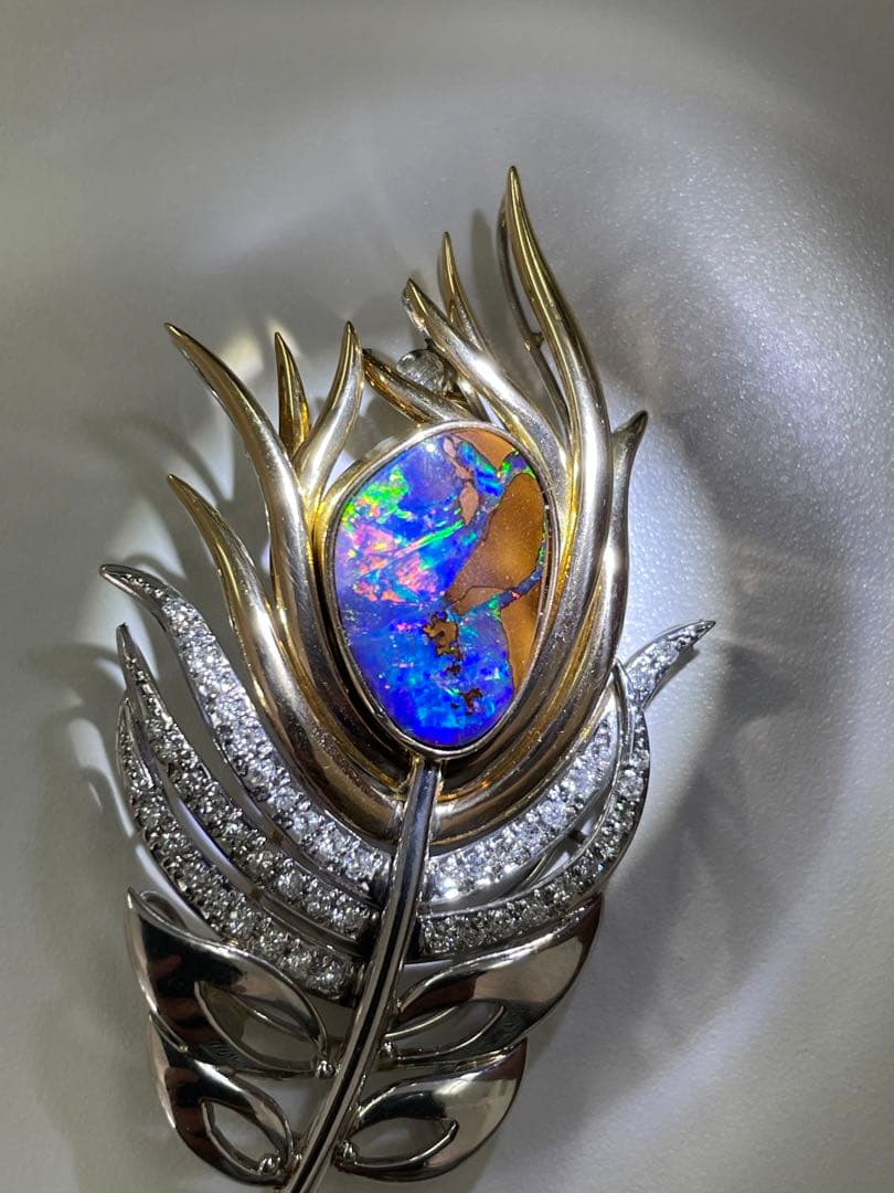 PARLOR様専用】K18/Pt900 ボルダーオパールデザインブローチ - メルカリ