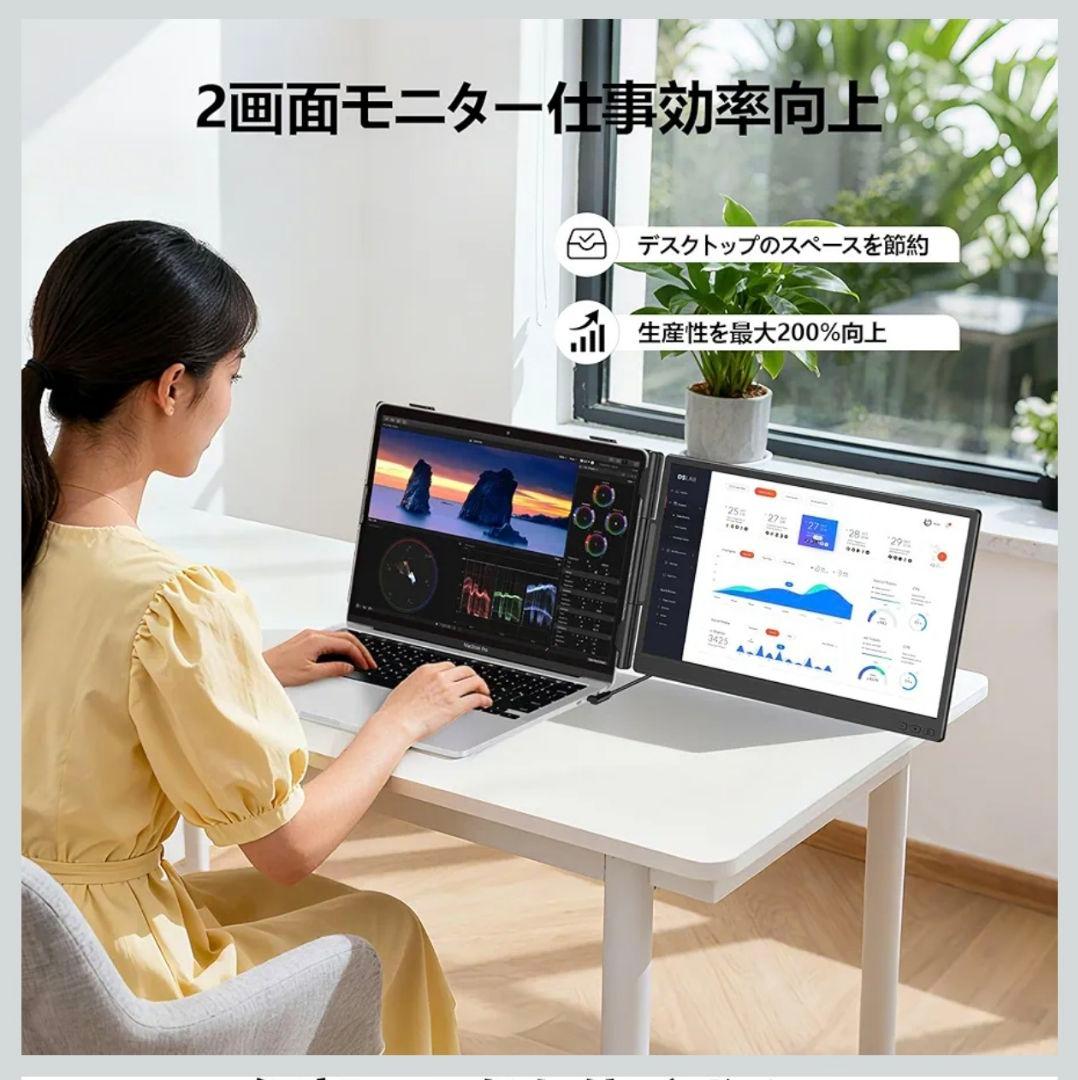 14インチ ノートパソコンモニター デュアルディスプレイ 2画面 180°回転