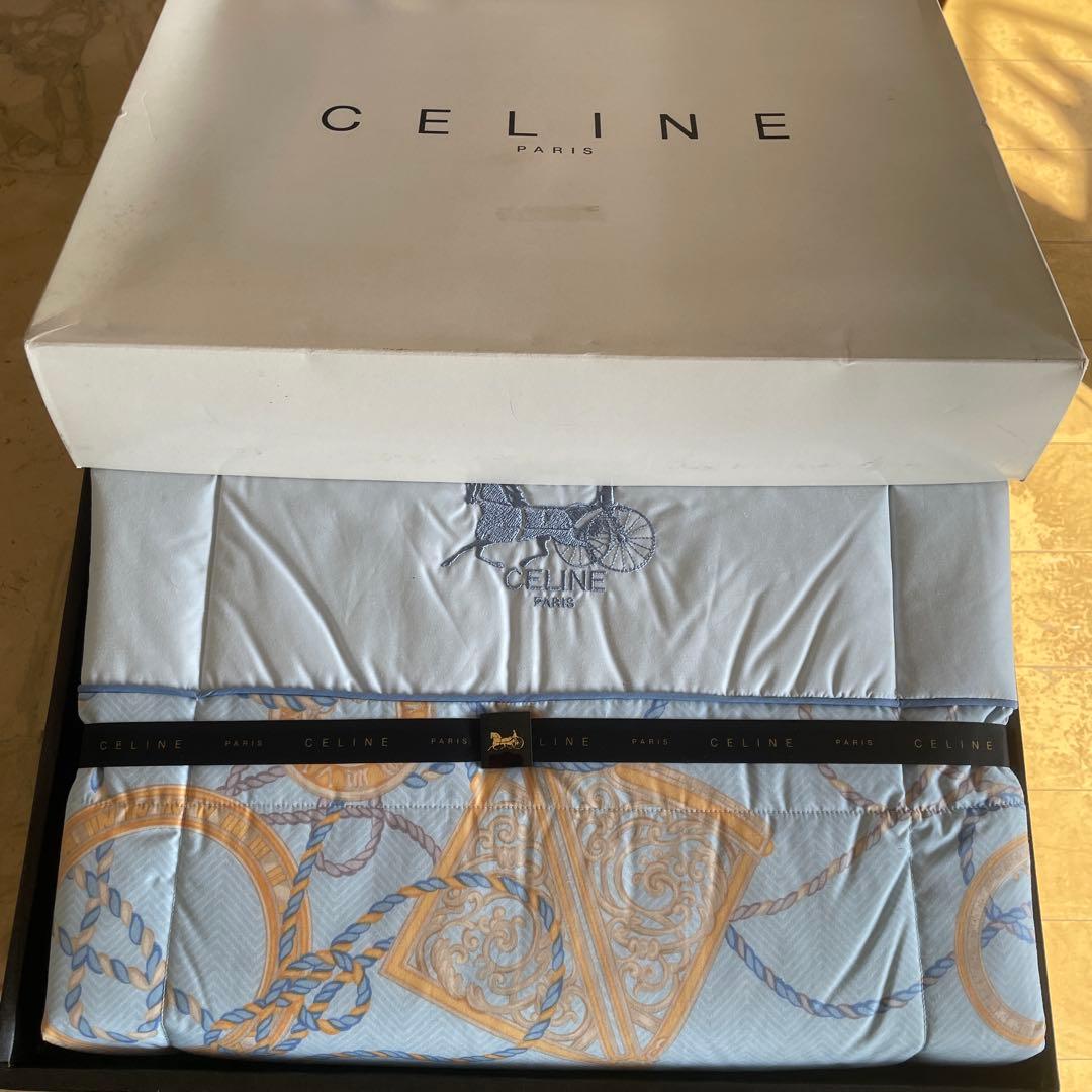 希少・未使用]CELINEセリーヌ 羽毛肌掛け布団 ダウンケット 馬車ロゴ