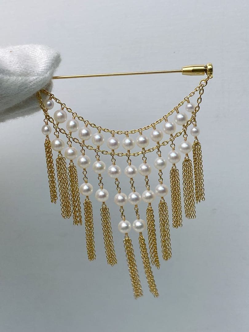 極美品 K18 本真珠 パール ブローチ ゴージャス 9.23g