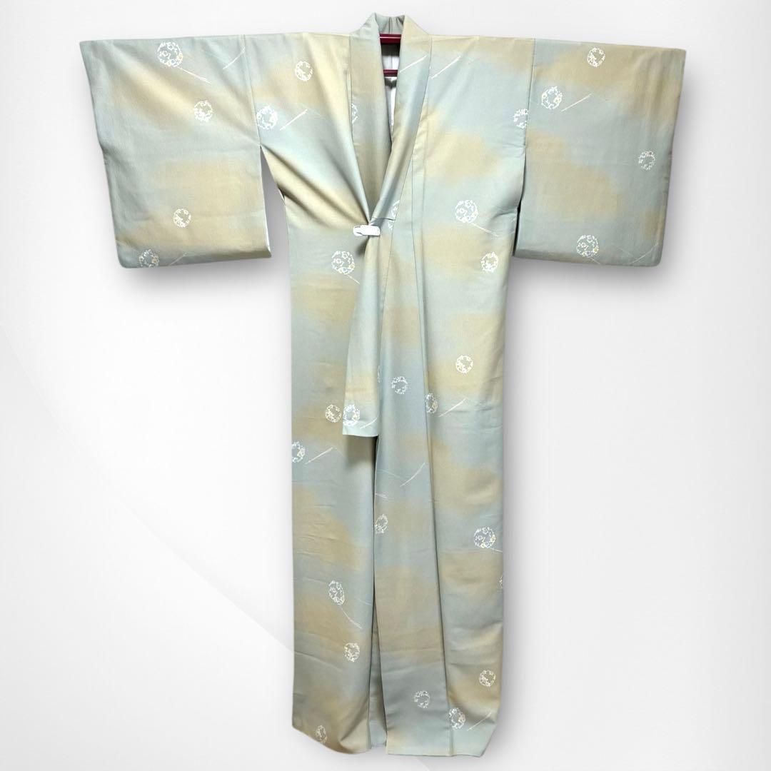 良品✨】東レシルック さんび 洗える着物 小紋 ぼかし染め 青磁鼠×砂色