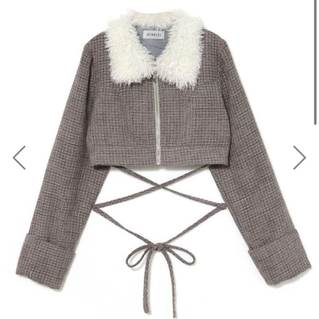 bubbles セットアップ ファーカラーツイードワンピース グレー - メルカリ