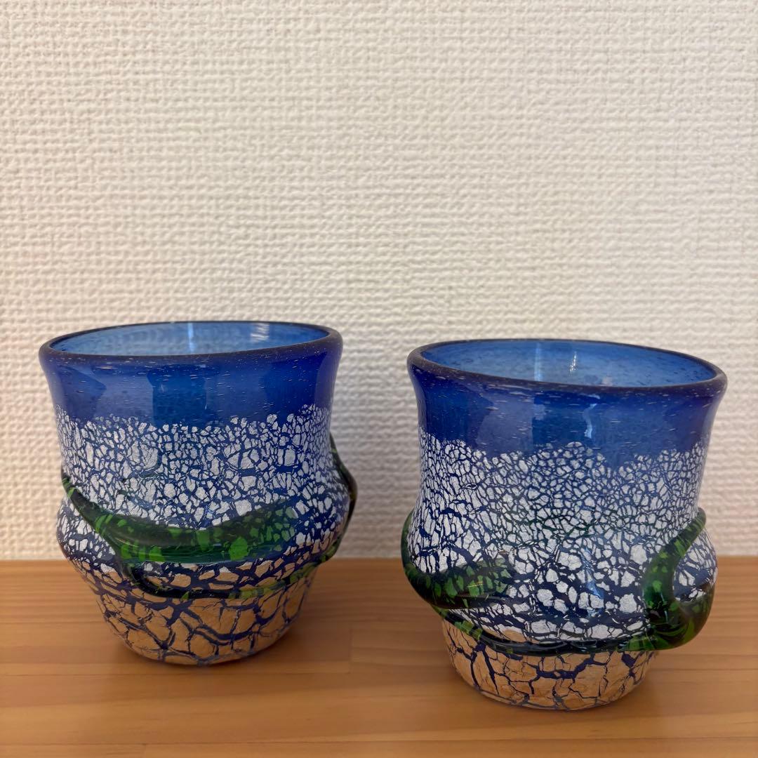 琉球　沖縄　ガラス　稲嶺盛吉作　グラス　2セット 稲嶺盛一郎作(琉球ガラス工房 絆) 琉球ガラス 泡宙吹きグラス | 和雑貨