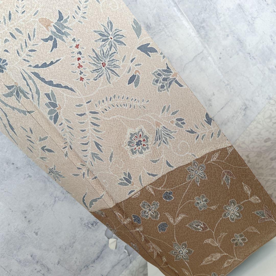 小紋 フルセット 着物 正絹 ベージュ 更紗模様 m2 - 着物・浴衣安い