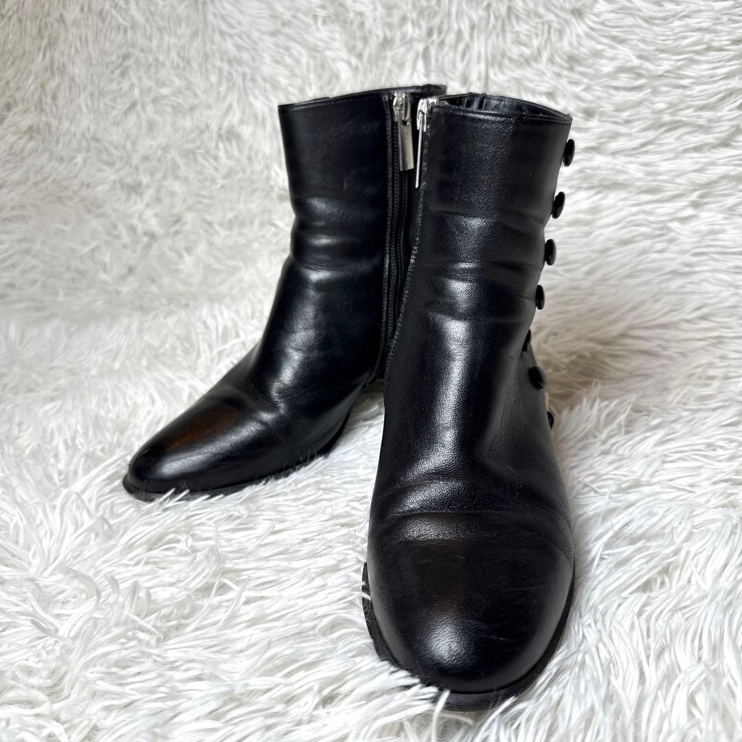 Pertini ペルティニ ブラック レザー ショートブーツ ボタン 23cm