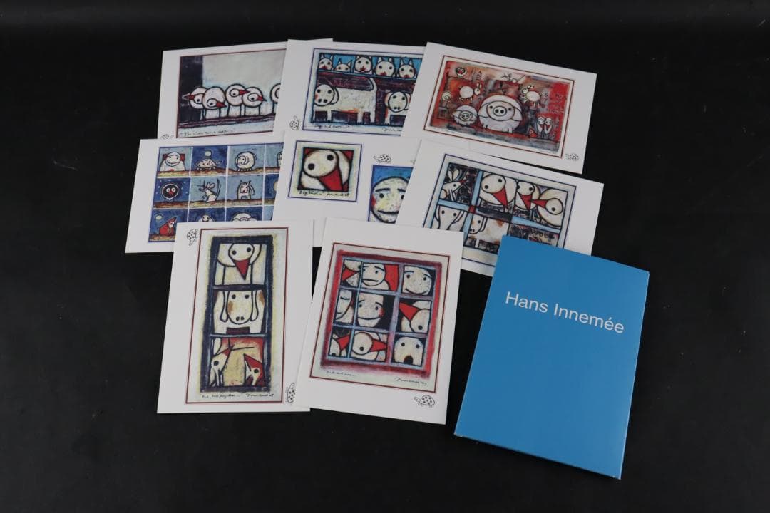 真作保証 ハンス・イヌメ 希少肉筆 板に水彩 額装 作品集・ポスト