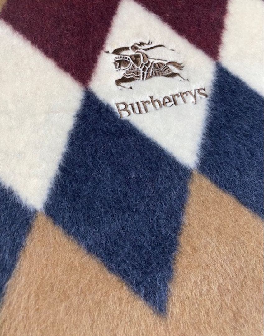 未使用品 バーバリー 純毛 毛布 ラム混 アーガイル 西川産業 25ア205