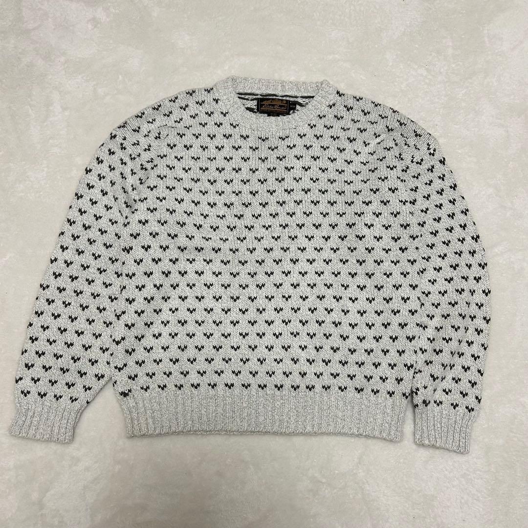 80s Eddie Bauer バーズアイ　コットンニットセーター 古着 80s Eddie Bauer バーズアイ 総柄 ローゲージ ヘビー ウール