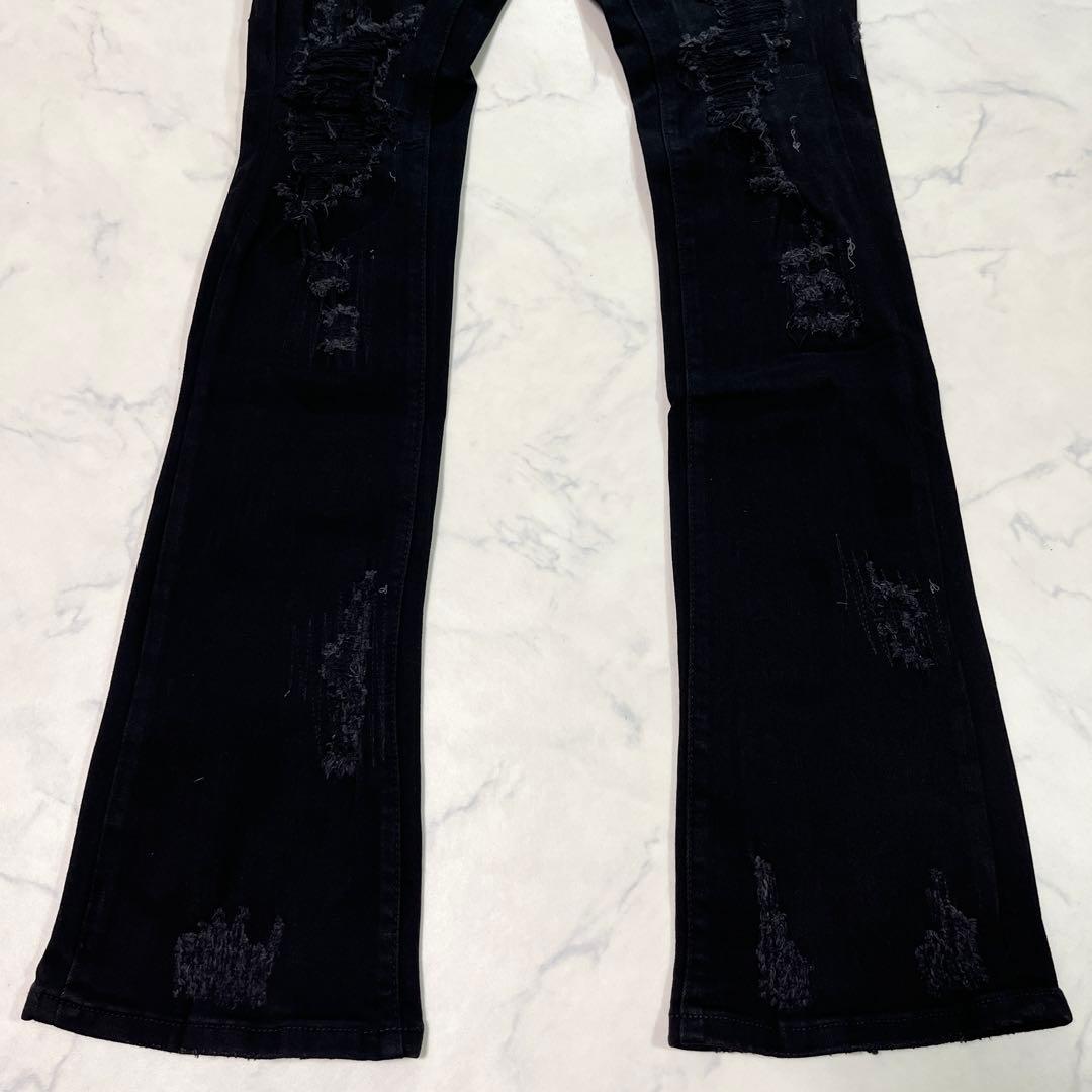 専用バラバサスvalabasas スキニーフレアデニム ブラック ダメージ 30