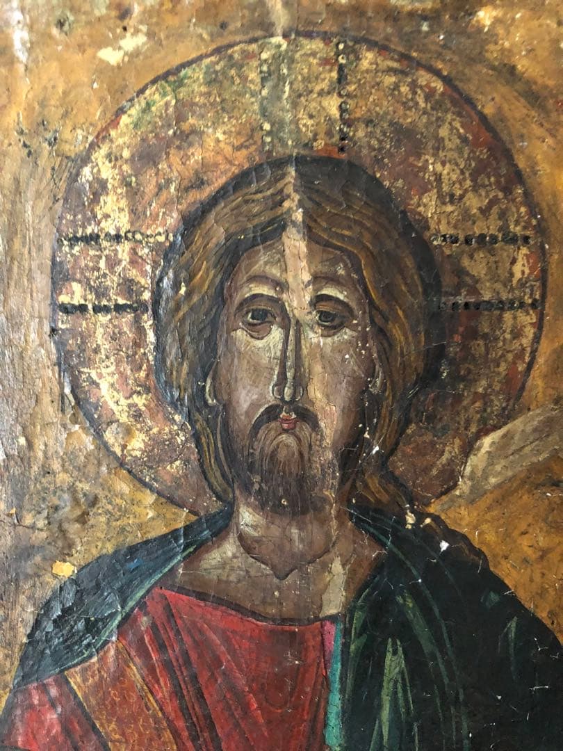 東欧イコン キリスト像 本画 ロシア正教美術 アンティーク 宗教画