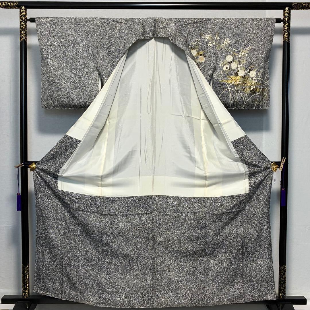 D210 訪問着 叩き染め 花模様 正絹 着物 袷 しつけ糸付き未使用極美品