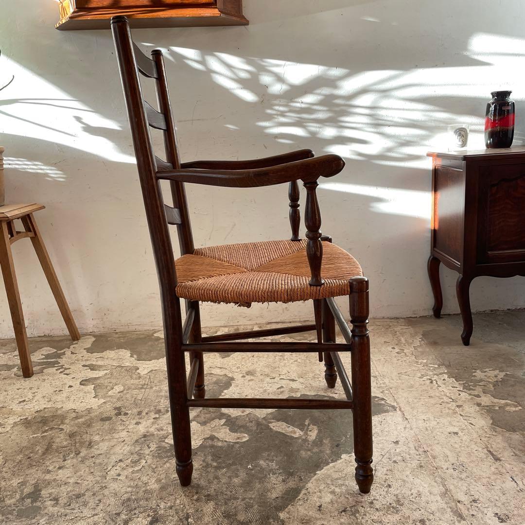 ビンテージ ダイニングアーム藁チェア no1 - メルカリ