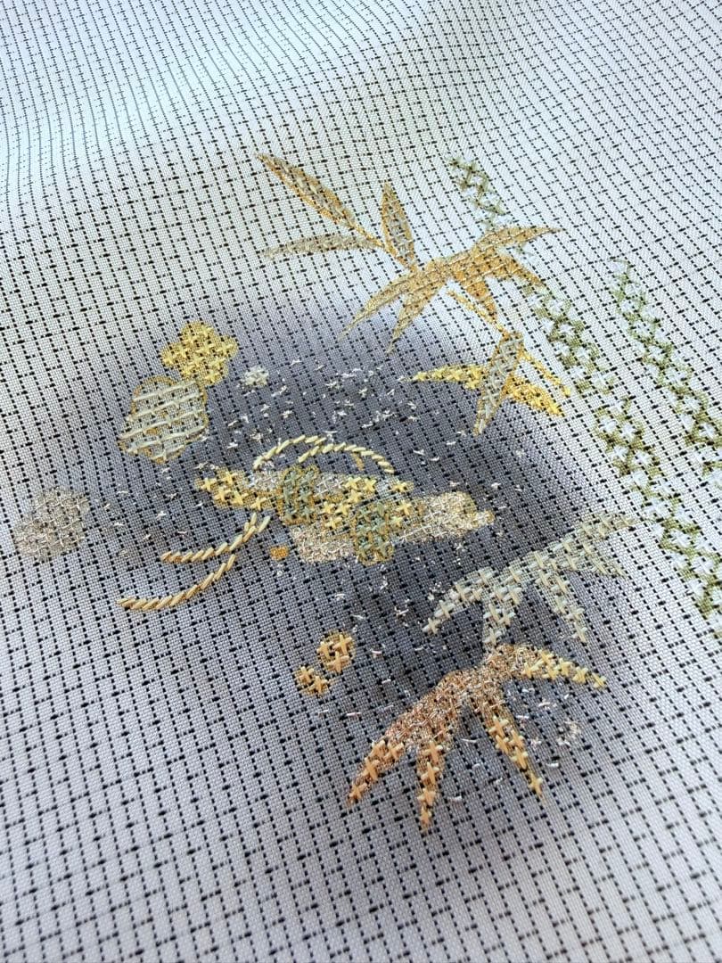 未使用 高級 訪問着 正絹 袷 白大島紬 刺繍 ホワイト 暈し染め パール