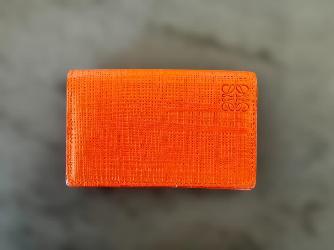 LOEWE オレンジ レザー 名刺入れ LOEWE(ロエベ) アナグラム パズルカードホルダー カードケース 名刺
