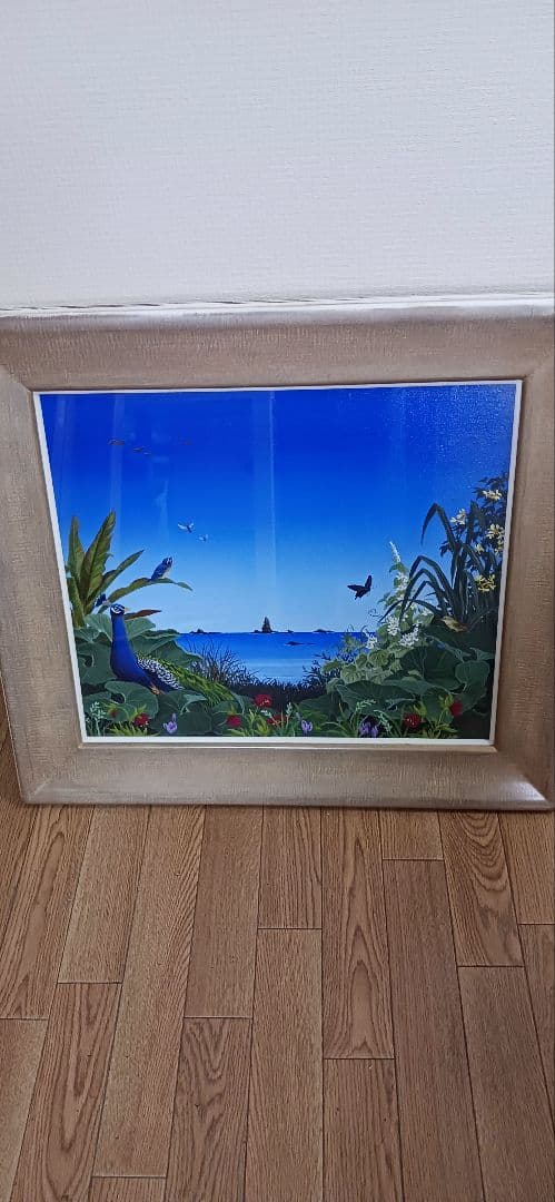 期間限定 得市！真作 北久美子「風の譜」油彩10号 孔雀・南国花鳥画