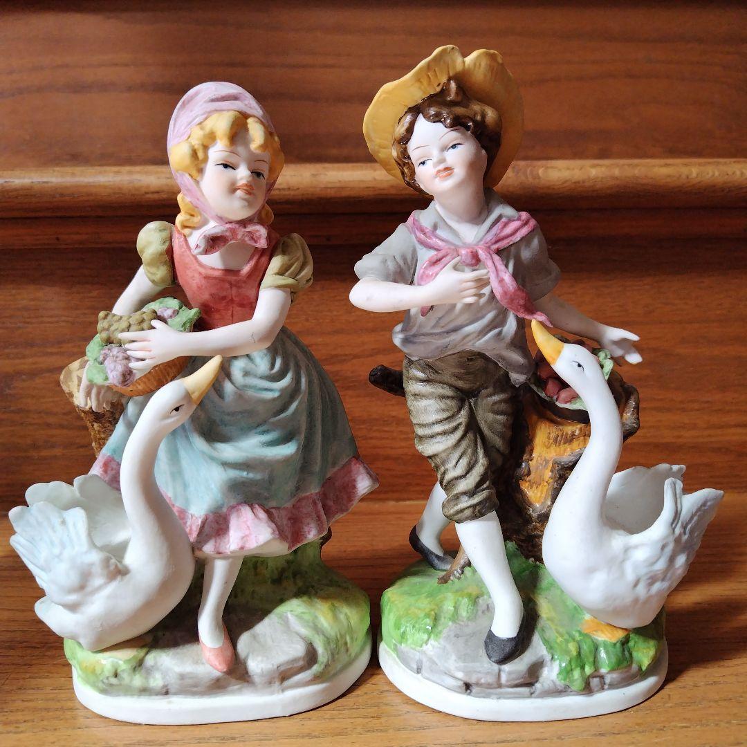 陶器人形 アンティーク風 男の子 女の子 置物 - メルカリ