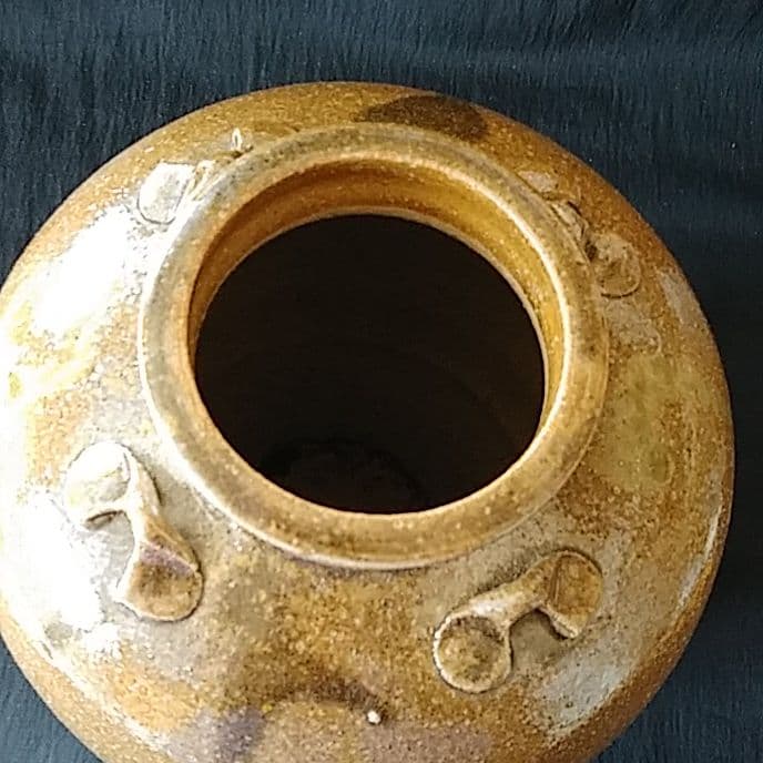 信楽(しがらき)*四耳(しじ)茶壺」焼小壺(高さ20cm) 骨董アンティーク