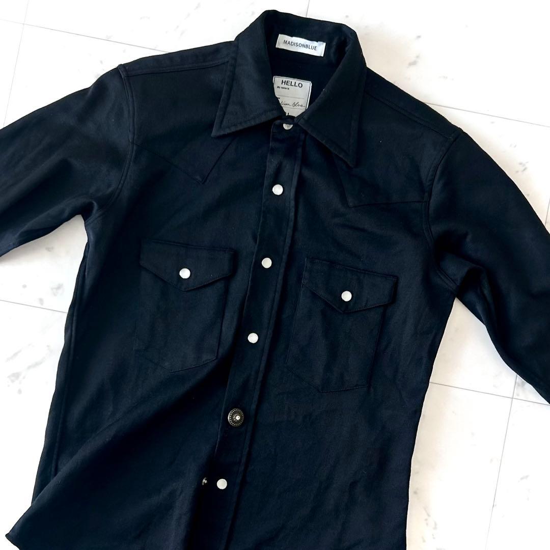 人気 マディソンブルー ウール ウエスタンシャツ ブラック 長袖シャツ