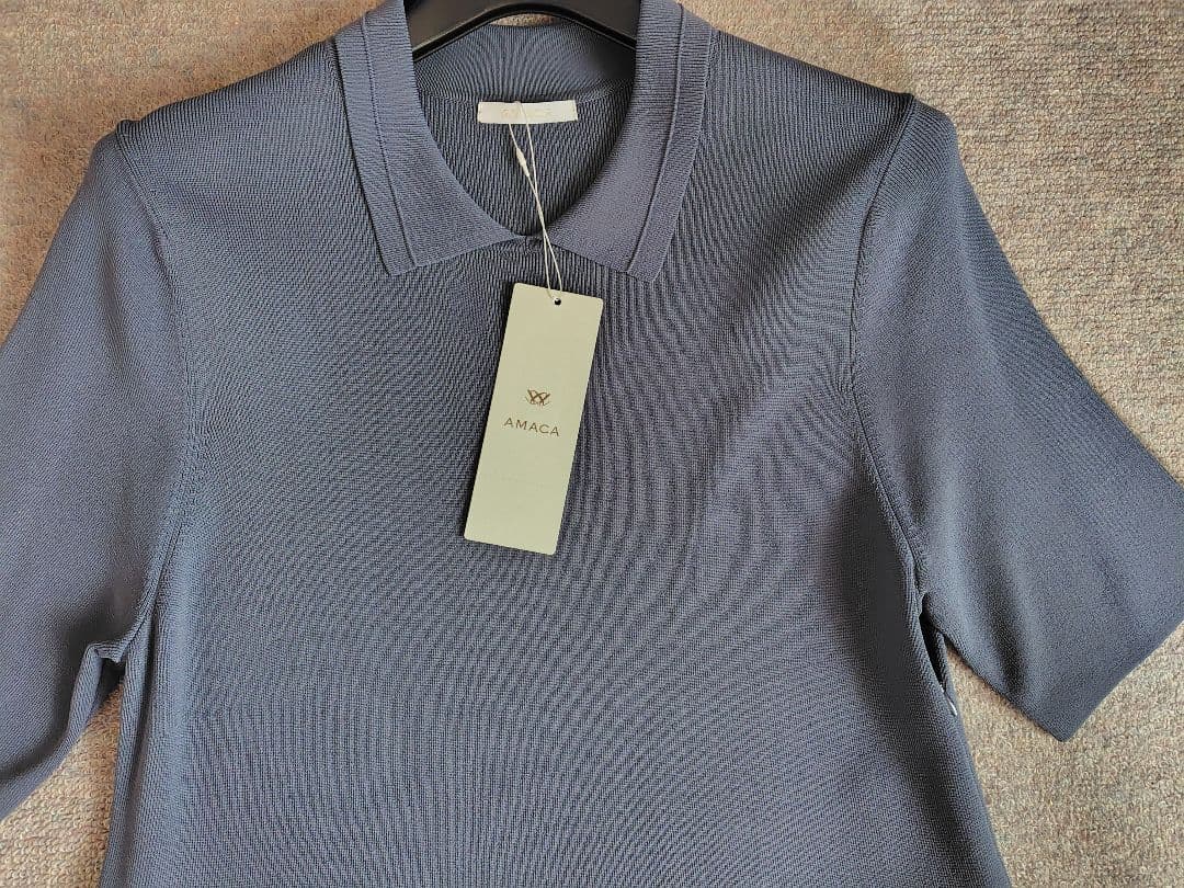 新品 AMACA アマカ 布帛コンビニットワンピース 38 ネイビー46200円