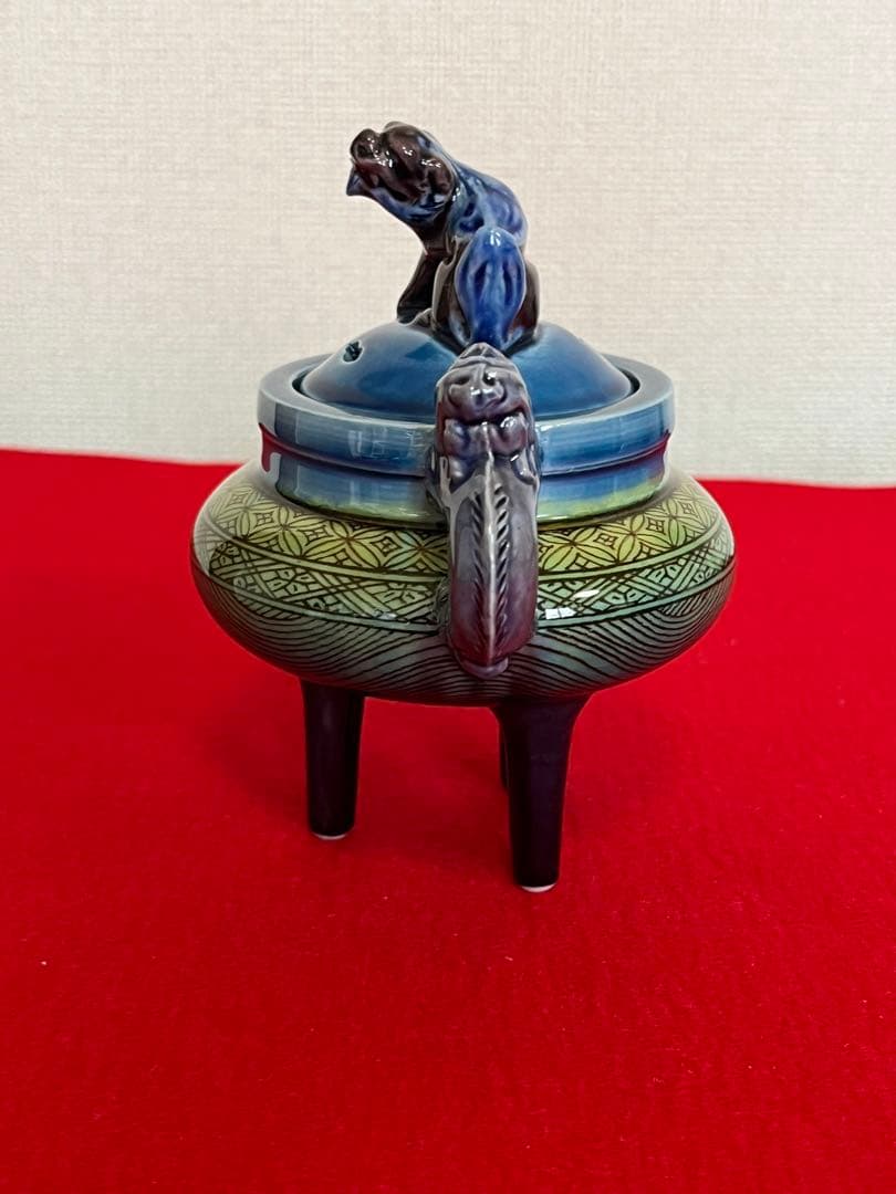 人間国宝 柳雨軒 三代 徳田八十吉(正彦銘) 彩釉 小紋香炉 管理T149