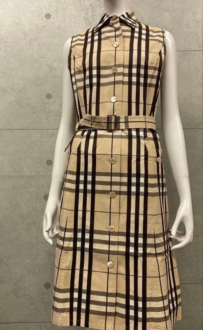 バーバリーロンドン ノースリーブシャツワンピース　ベルト付き　40 ベージュ L】【接触冷感】ハイツイストツイル ノースリーブシャツワンピース