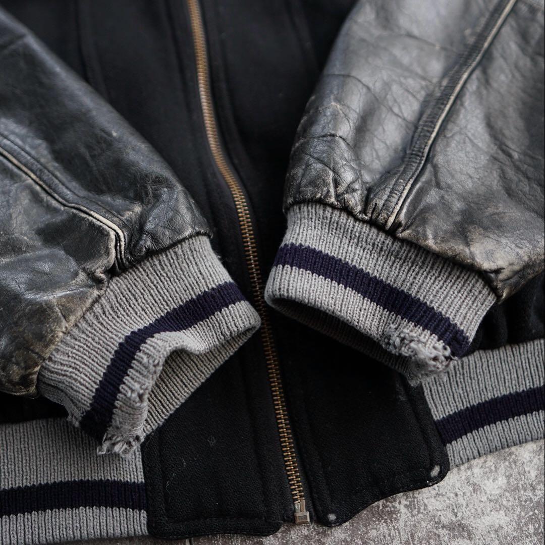 レア NIKE 90s スタジャン 袖レザー ブラック 刺繍 - メルカリ