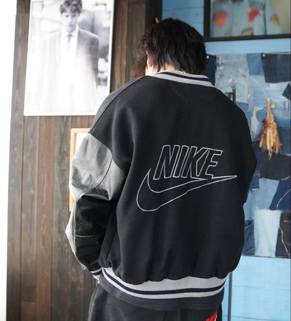 レア NIKE 90s スタジャン 袖レザー ブラック 刺繍 - メルカリ