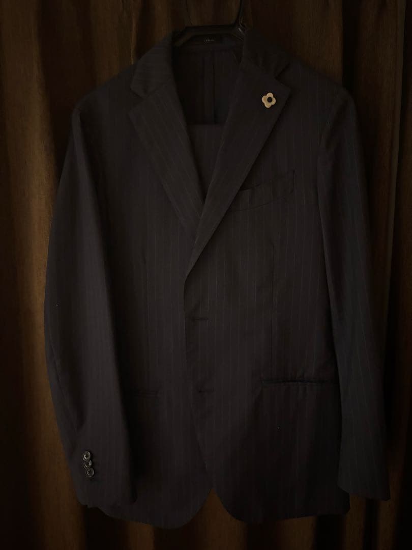LARDINI ネイビー ピンストライプスーツ 48 Lardini ピンストライプ ダブルスーツ | ブルー | FARFETCH JP